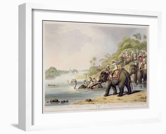 Chasing a Tiger across a River, from "Oriental Field Sports", Pub. by Edward Orme, 1807-Samuel Howett-Framed Giclee Print