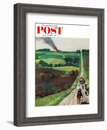 "Chasing the Fire Truck" Saturday Evening Post Cover, June 30, 1956-John Falter-Framed Giclee Print