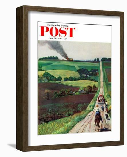 "Chasing the Fire Truck" Saturday Evening Post Cover, June 30, 1956-John Falter-Framed Giclee Print