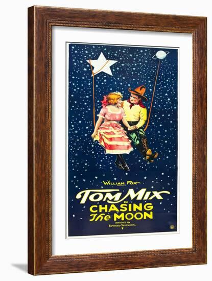 Chasing The Moon, Eva Novak, Tom Mix on US insert poster, 1922-null-Framed Art Print