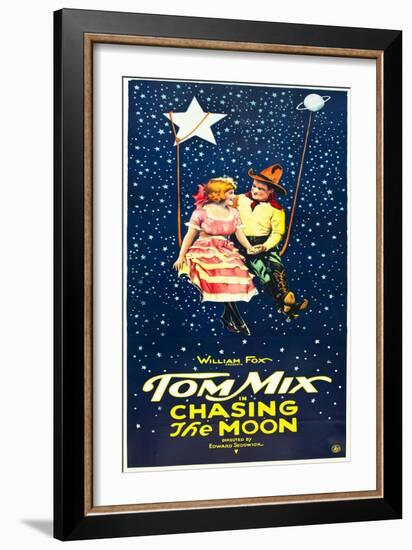 Chasing The Moon, Eva Novak, Tom Mix on US insert poster, 1922-null-Framed Art Print