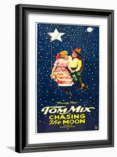 Chasing The Moon, Eva Novak, Tom Mix on US insert poster, 1922-null-Framed Art Print