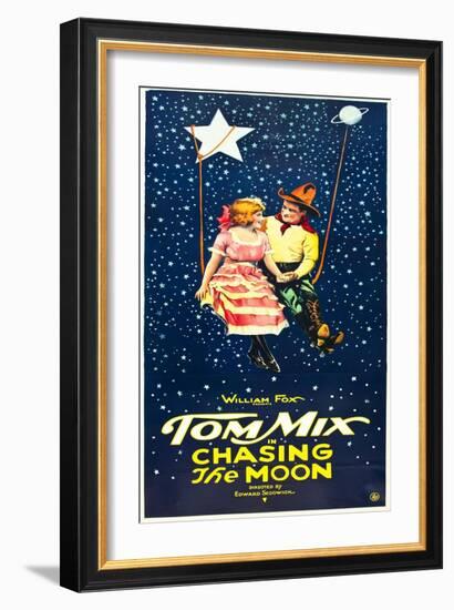 Chasing The Moon, Eva Novak, Tom Mix on US insert poster, 1922-null-Framed Art Print