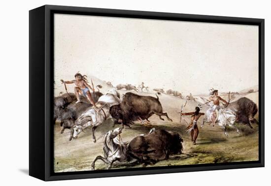 Chasse au bison chez les Indiens d'Amérique du Nord-Mc Gahey d'après G. Catlin-Framed Premier Image Canvas