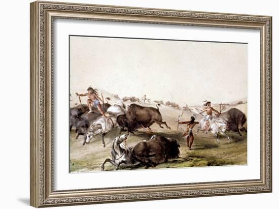 Chasse au bison chez les Indiens d'Amérique du Nord-Mc Gahey d'après G. Catlin-Framed Giclee Print