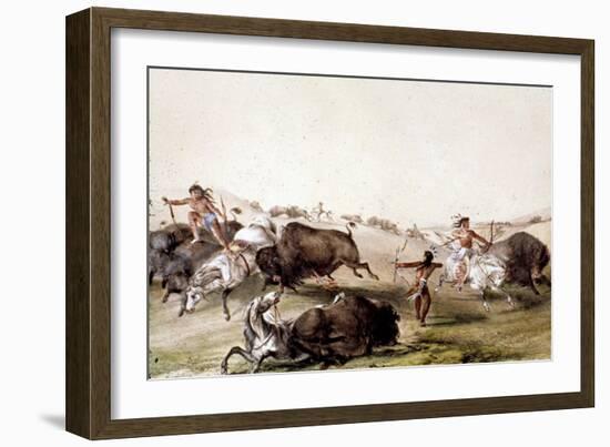 Chasse au bison chez les Indiens d'Amérique du Nord-Mc Gahey d'après G. Catlin-Framed Giclee Print