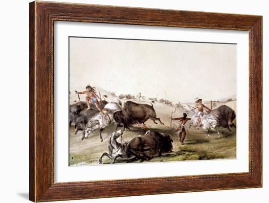 Chasse au bison chez les Indiens d'Amérique du Nord-Mc Gahey d'après G. Catlin-Framed Giclee Print