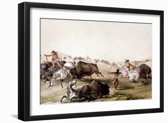 Chasse au bison chez les Indiens d'Amérique du Nord-Mc Gahey d'après G. Catlin-Framed Giclee Print