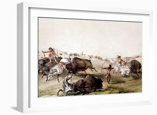 Chasse au bison chez les Indiens d'Amérique du Nord-Mc Gahey d'après G. Catlin-Framed Giclee Print