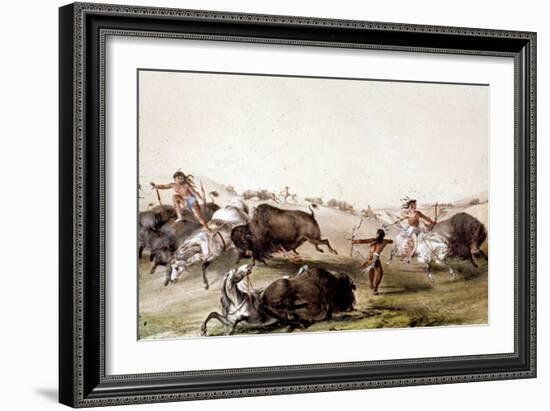 Chasse au bison chez les Indiens d'Amérique du Nord-Mc Gahey d'après G. Catlin-Framed Giclee Print