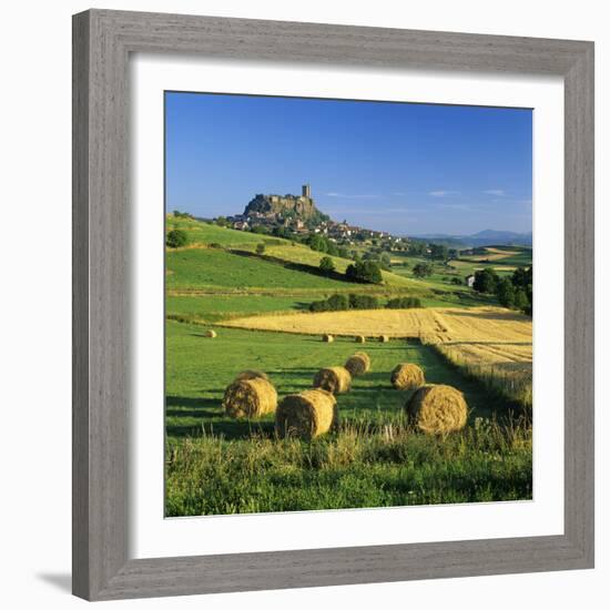 Chateau De Polignac and Hay Bales, Polignac, Haute-Loire, Auvergne, France-Stuart Black-Framed Photographic Print