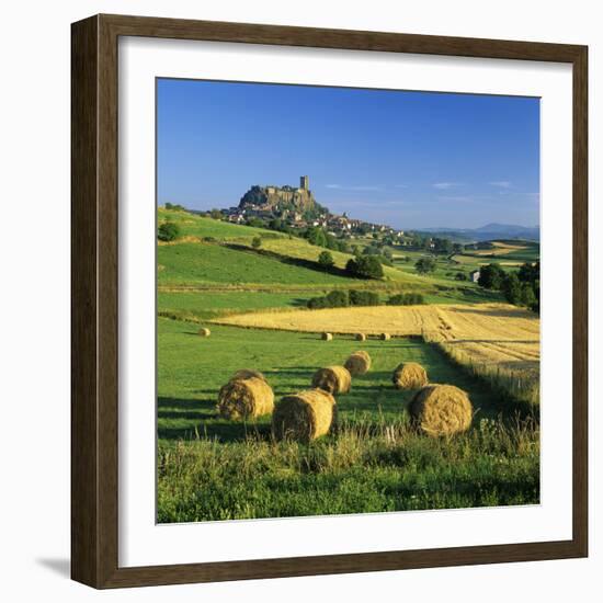 Chateau De Polignac and Hay Bales, Polignac, Haute-Loire, Auvergne, France-Stuart Black-Framed Photographic Print