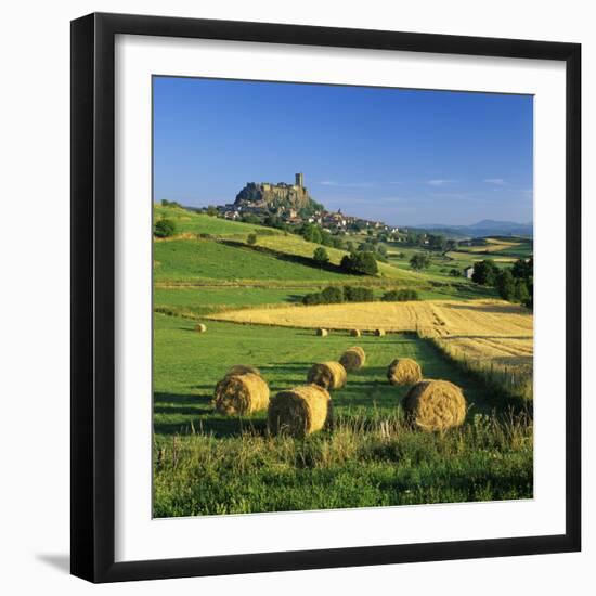 Chateau De Polignac and Hay Bales, Polignac, Haute-Loire, Auvergne, France-Stuart Black-Framed Photographic Print