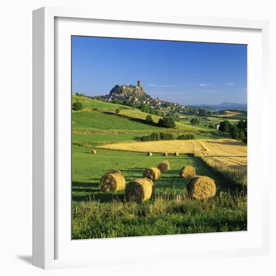 Chateau De Polignac and Hay Bales, Polignac, Haute-Loire, Auvergne, France-Stuart Black-Framed Photographic Print