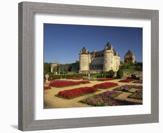 Chateau Rochecourbon and Colourful Flowerbeds in Formal Gardens, Western Loire, France-Michael Busselle-Framed Photographic Print