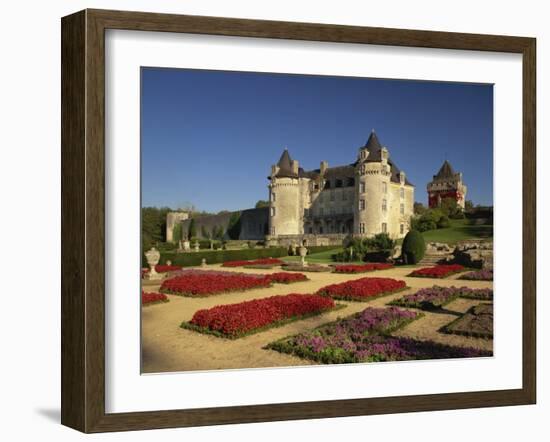 Chateau Rochecourbon and Colourful Flowerbeds in Formal Gardens, Western Loire, France-Michael Busselle-Framed Photographic Print