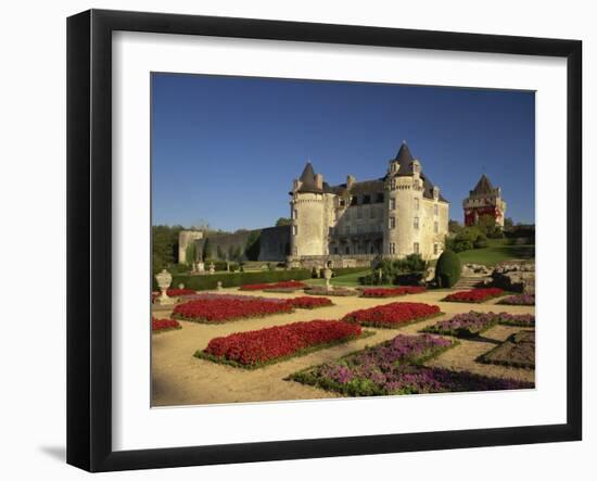 Chateau Rochecourbon and Colourful Flowerbeds in Formal Gardens, Western Loire, France-Michael Busselle-Framed Photographic Print