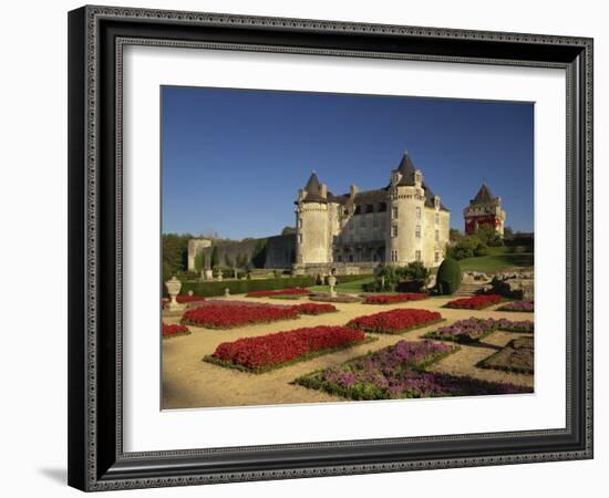 Chateau Rochecourbon and Colourful Flowerbeds in Formal Gardens, Western Loire, France-Michael Busselle-Framed Photographic Print