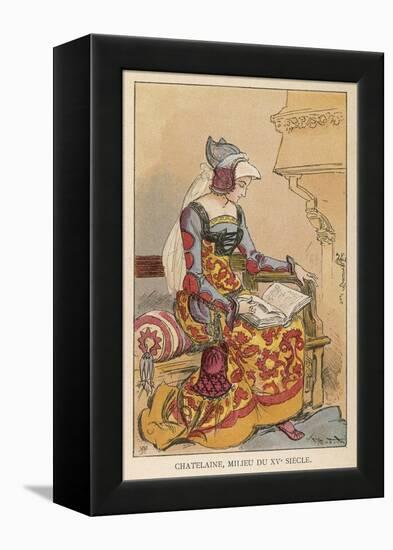 Chatelaine Chez Elle: The Lady of the Chateau Sits in Her Boudoir Reading-Albert Robida-Framed Stretched Canvas