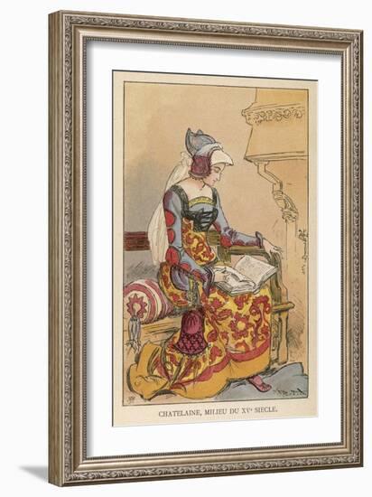 Chatelaine Chez Elle: The Lady of the Chateau Sits in Her Boudoir Reading-Albert Robida-Framed Art Print