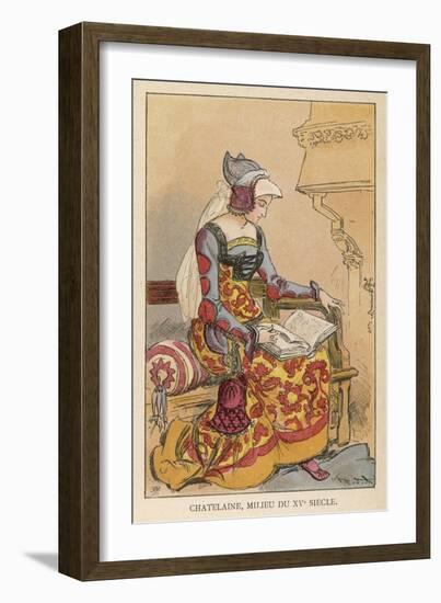 Chatelaine Chez Elle: The Lady of the Chateau Sits in Her Boudoir Reading-Albert Robida-Framed Art Print