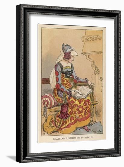 Chatelaine Chez Elle: The Lady of the Chateau Sits in Her Boudoir Reading-Albert Robida-Framed Art Print
