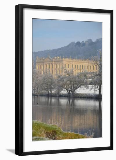 Chatsworth House from the Southwest over the River Derwent, Derbyshire-null-Framed Photographic Print