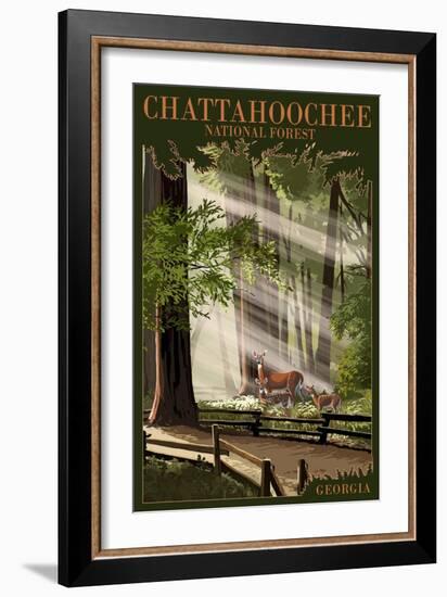 Chattahoochee National Forest, Georgia - Deer and Fawn-Lantern Press-Framed Premium Giclee Print