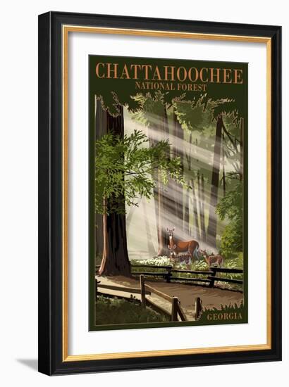 Chattahoochee National Forest, Georgia - Deer and Fawn-Lantern Press-Framed Art Print