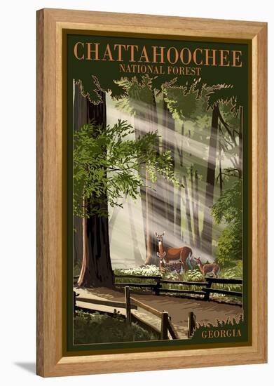 Chattahoochee National Forest, Georgia - Deer and Fawn-Lantern Press-Framed Stretched Canvas