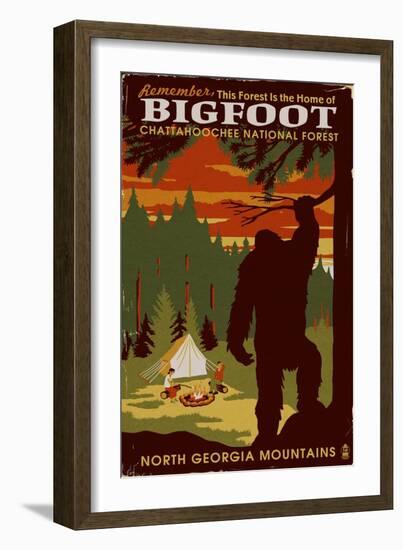 Chattahoochee National Forest, Georgia - Home of Bigfoot-Lantern Press-Framed Art Print