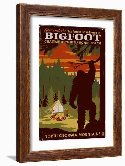 Chattahoochee National Forest, Georgia - Home of Bigfoot-Lantern Press-Framed Art Print