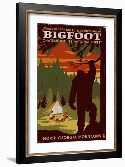 Chattahoochee National Forest, Georgia - Home of Bigfoot-Lantern Press-Framed Art Print