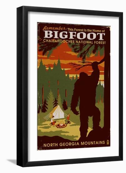 Chattahoochee National Forest, Georgia - Home of Bigfoot-Lantern Press-Framed Art Print