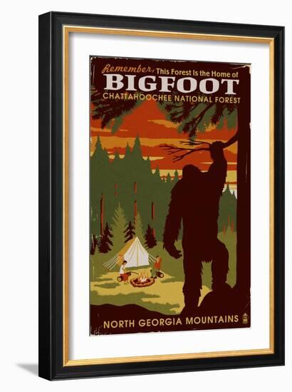 Chattahoochee National Forest, Georgia - Home of Bigfoot-Lantern Press-Framed Art Print