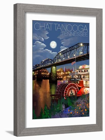 Chattanooga, Tennessee - Skyline at Night-Lantern Press-Framed Art Print