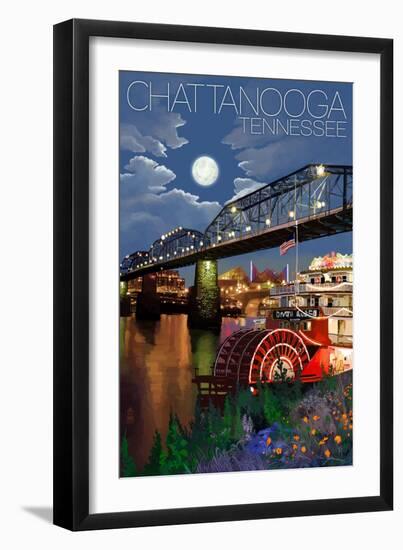 Chattanooga, Tennessee - Skyline at Night-Lantern Press-Framed Art Print