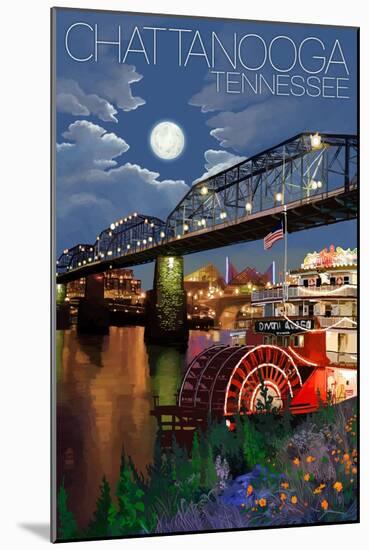 Chattanooga, Tennessee - Skyline at Night-Lantern Press-Mounted Art Print