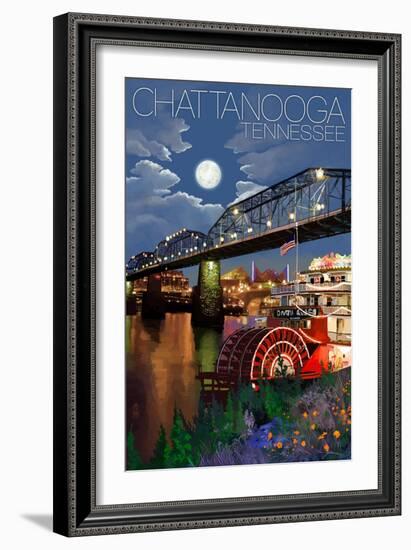 Chattanooga, Tennessee - Skyline at Night-Lantern Press-Framed Art Print