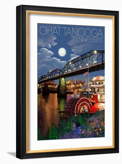 Chattanooga, Tennessee - Skyline at Night-Lantern Press-Framed Art Print