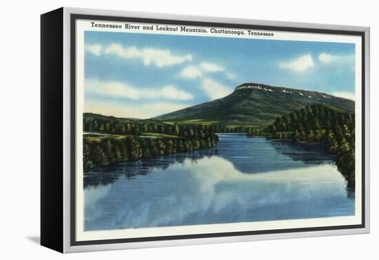 Chattanooga, Tennessee - View of Lookout Mountain from the Tennessee River-Lantern Press-Framed Stretched Canvas