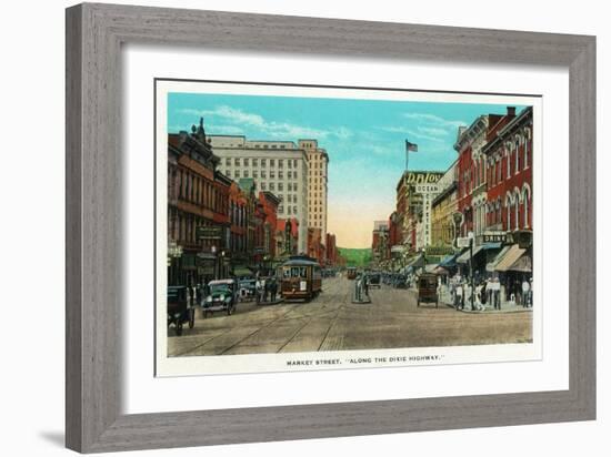 Chattanooga, Tennessee - View of Market Street, Along the Dixie Highway-Lantern Press-Framed Art Print