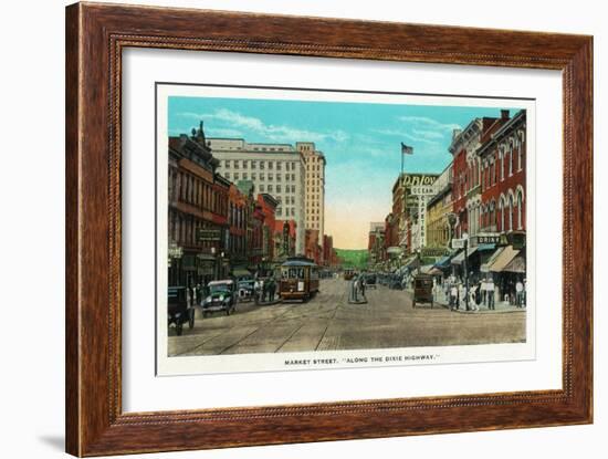 Chattanooga, Tennessee - View of Market Street, Along the Dixie Highway-Lantern Press-Framed Art Print