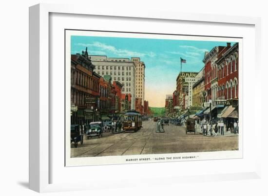 Chattanooga, Tennessee - View of Market Street, Along the Dixie Highway-Lantern Press-Framed Art Print