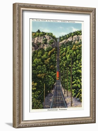 Chattanooga, Tennessee - View of the Lookout Mountain Incline Railcar Descending from the Mt-Lantern Press-Framed Art Print