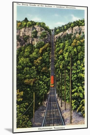 Chattanooga, Tennessee - View of the Lookout Mountain Incline Railcar Descending from the Mt-Lantern Press-Mounted Art Print