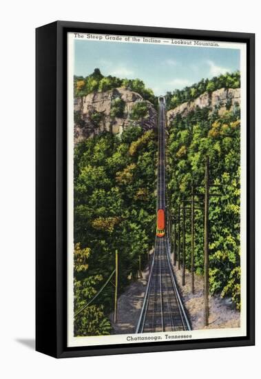 Chattanooga, Tennessee - View of the Lookout Mountain Incline Railcar Descending from the Mt-Lantern Press-Framed Stretched Canvas