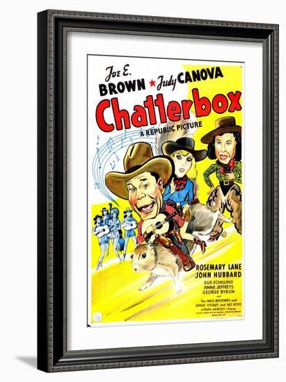 Chatterbox, US poster, Joe E. Brown, Rosemary Lane, Judy Canova, 1946-null-Framed Art Print