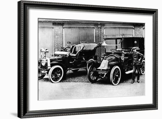 Chauffeurs with a 1906 Daimler and Renault, C1906-null-Framed Photographic Print