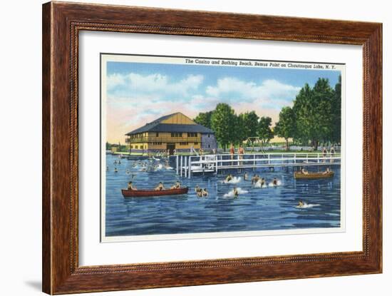 Chautauqua Lake, New York - Bemus Point, View of Casino and Beach-Lantern Press-Framed Art Print